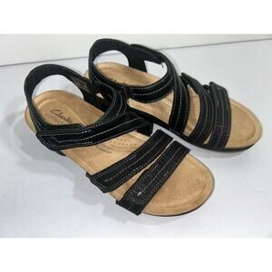 Clarks Women’s Calenne Clara Strappy Wedge Sandals Black Size US 7.5M NWOB
